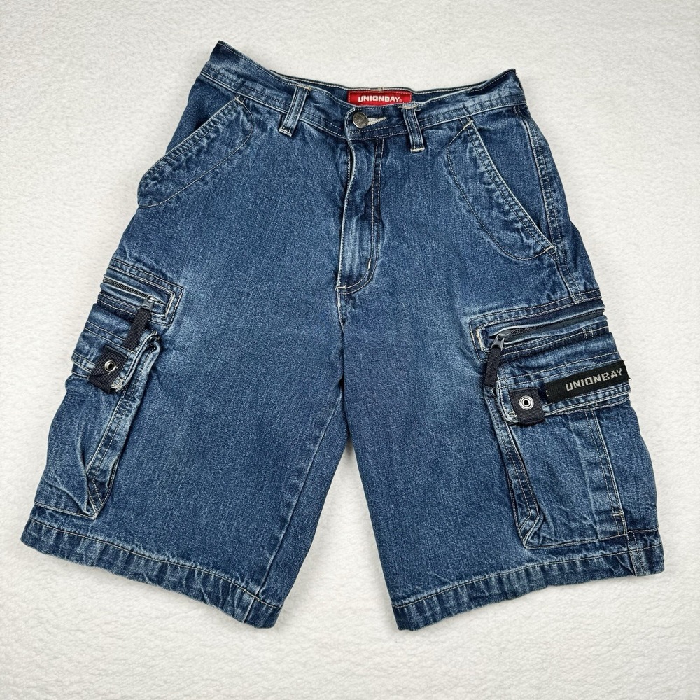Vintage Y2K Unionbay Denim Cargo Shorts Zippers - Youth 14 - Fits Women